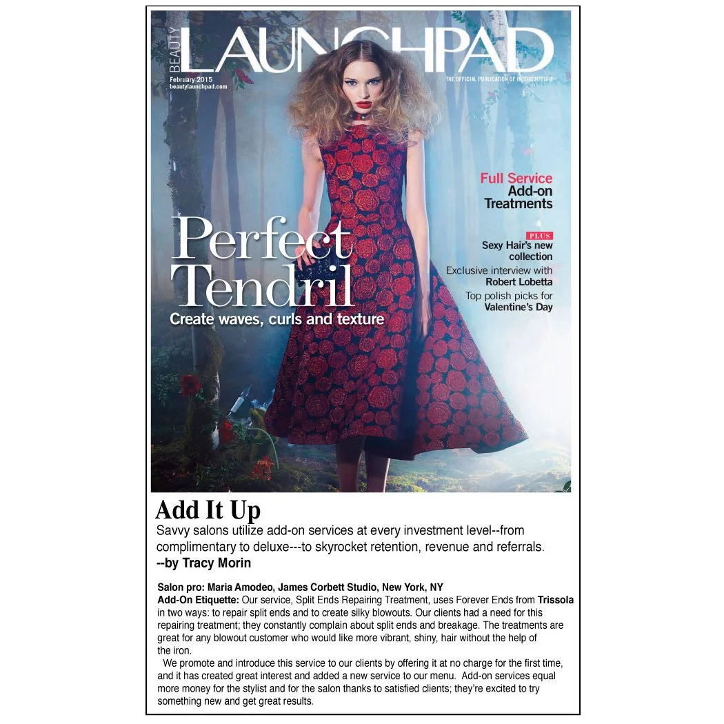 Cover of LaunchPad magazine, February 2015, featuring Maria, Salon M's owner.
