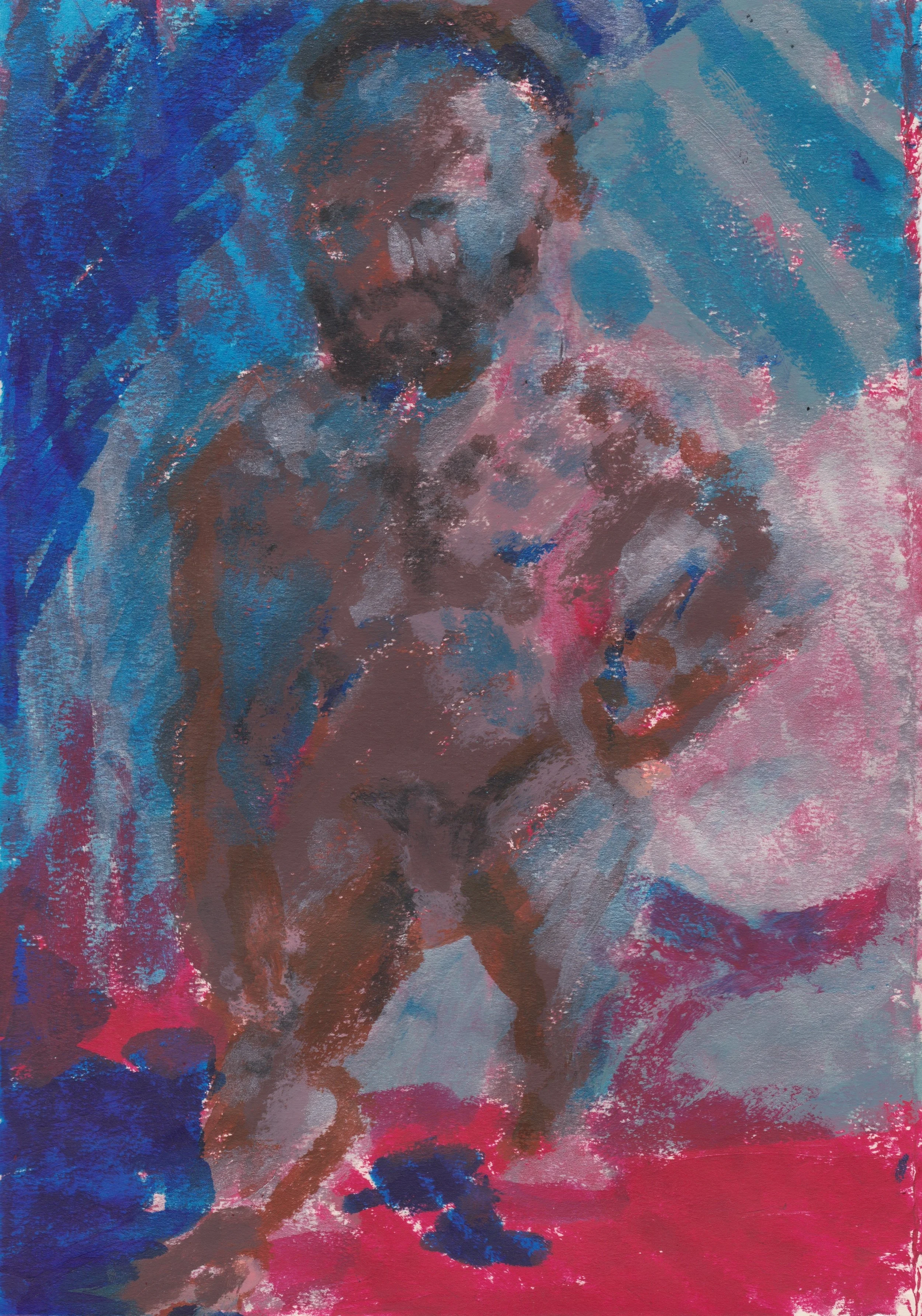 Nude in Pink and Blue Interior