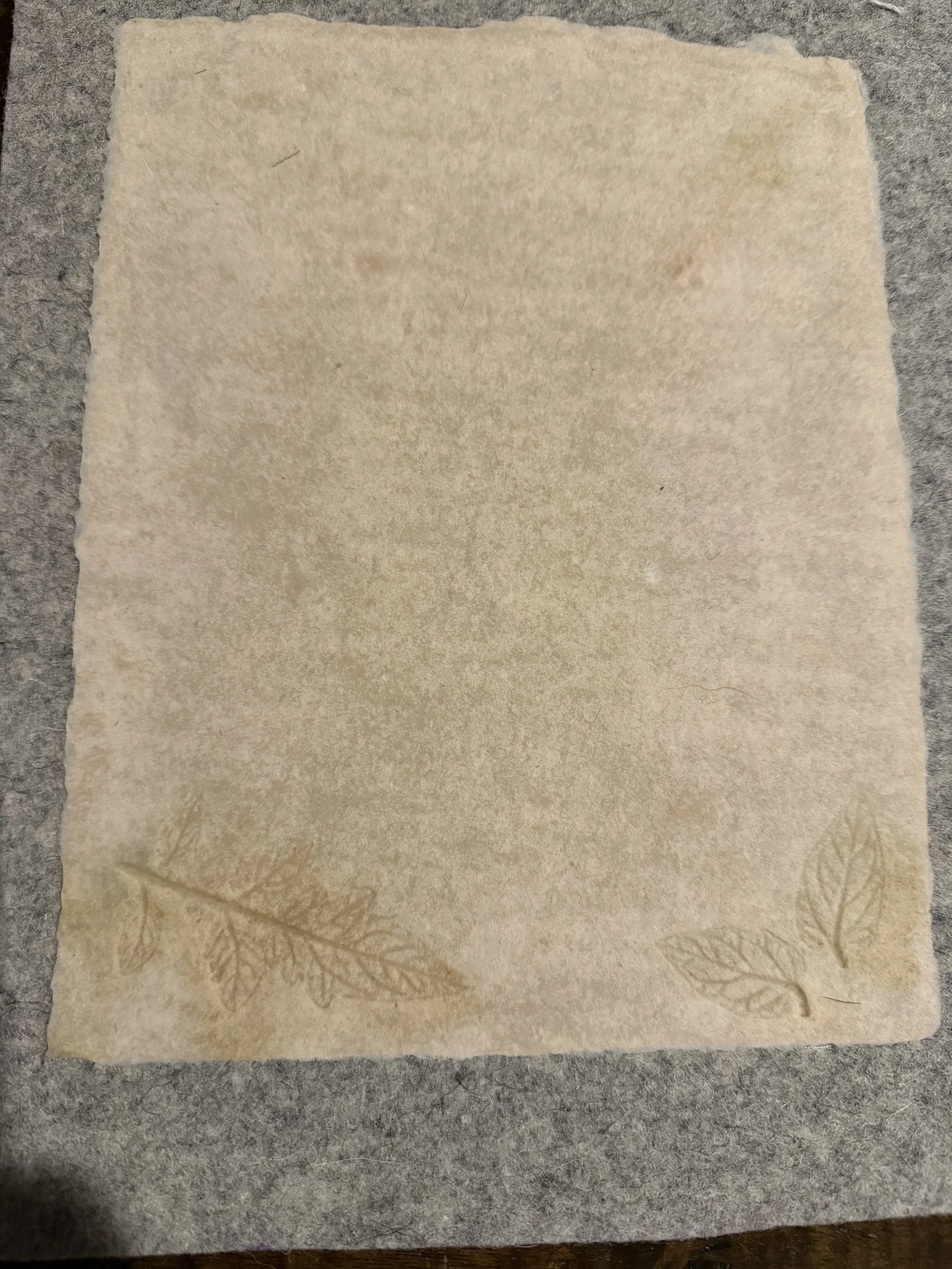 Handmade memorial paper with a botanical leaf impression