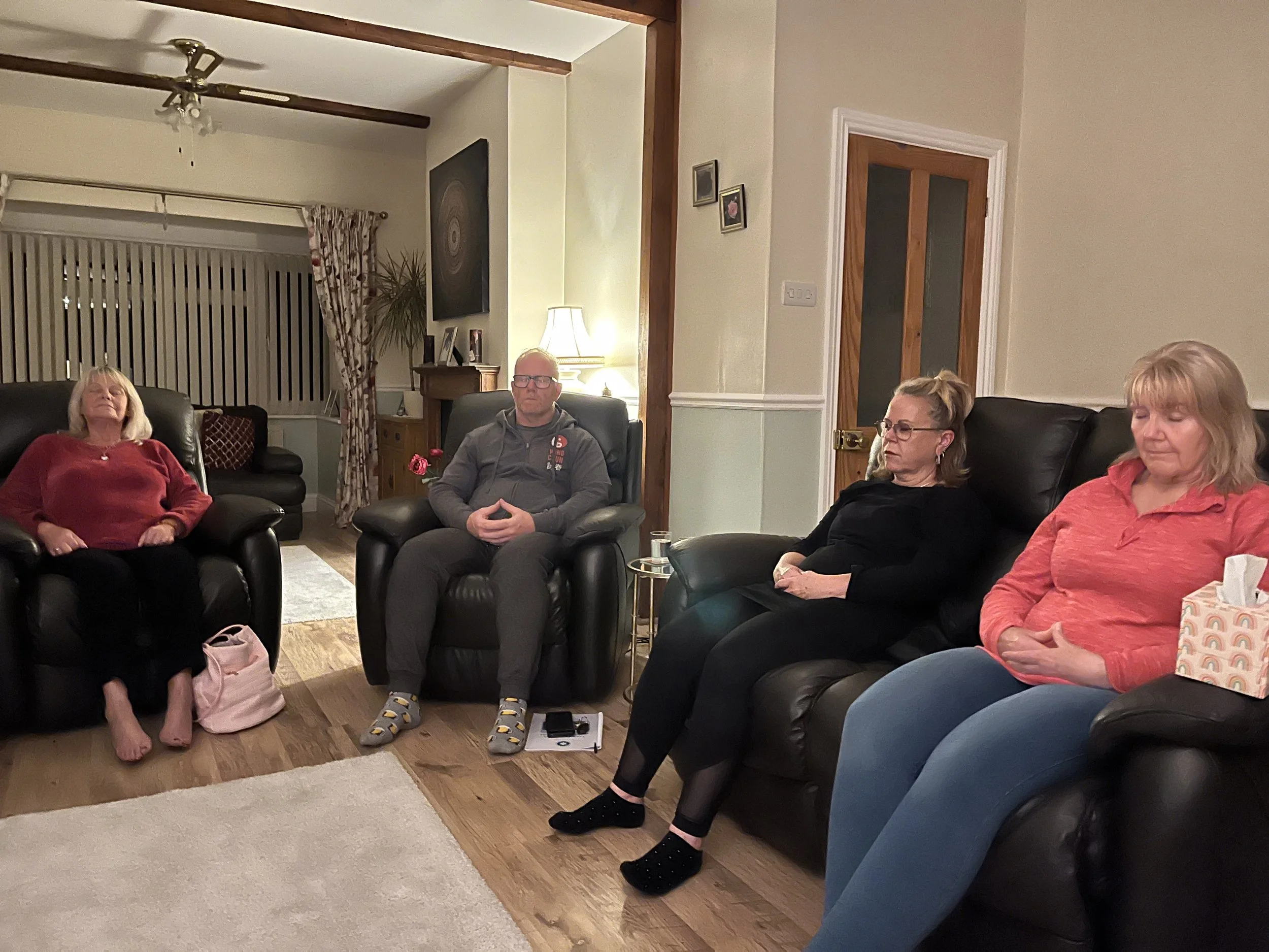 Four students on Katarina Tilley's mindfulness course