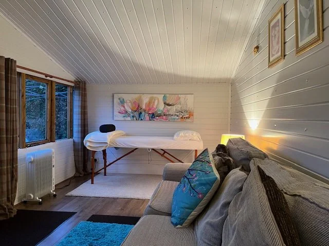 The peaceful interior of the healing cabin at Katarina Tilley Meditation Centre, within easy reach of Harwich.