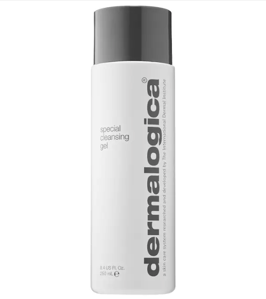 A white bottle of Dermalogica special cleansing gel with a gray cap, standing upright against a white background.