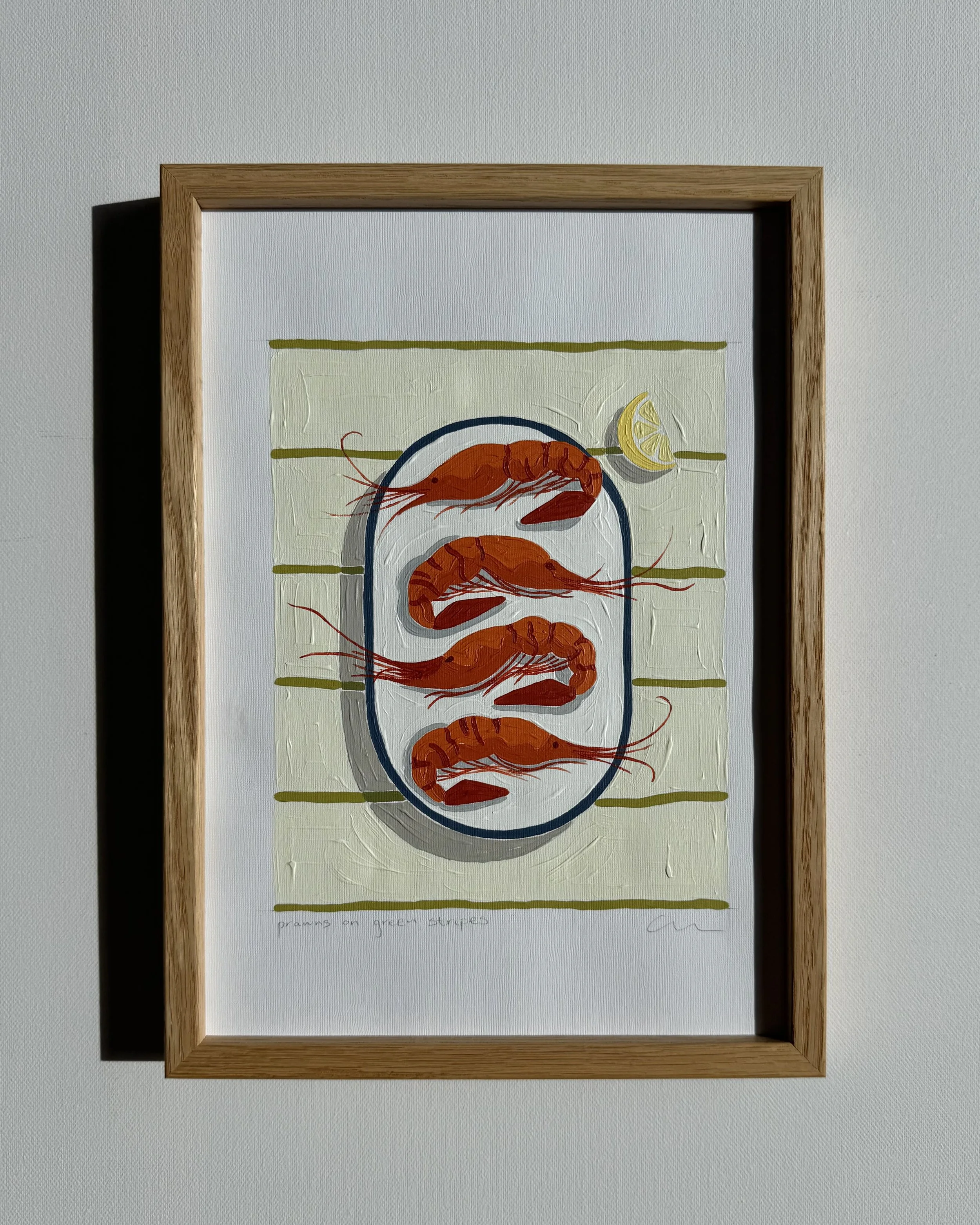prawns on green stripes