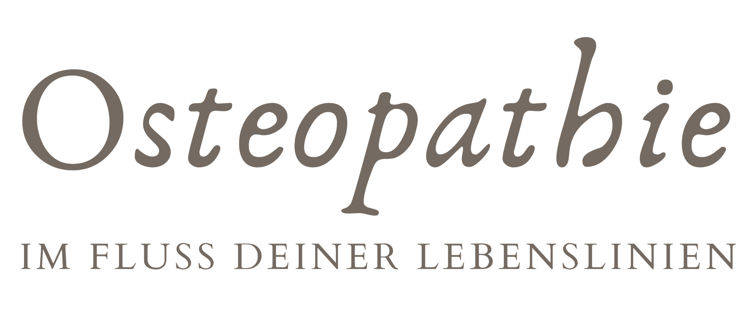 Logo mit dem Text 'Osteopathie im Fluss deiner Lebenslinien' in Grautönen.