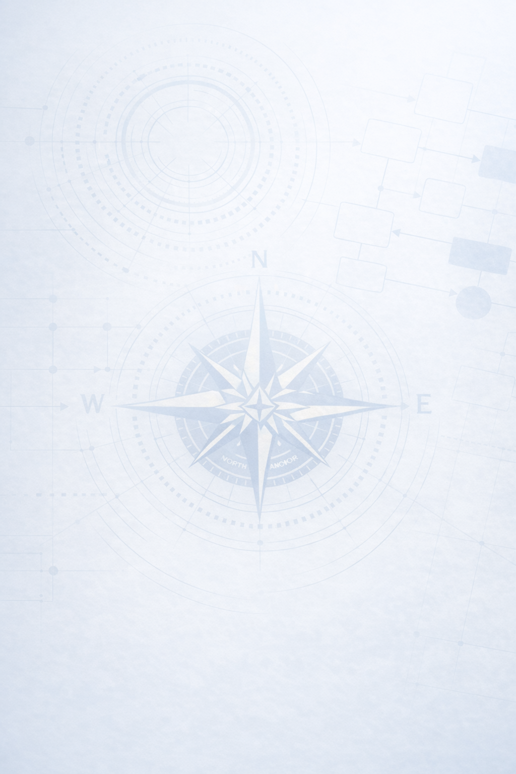 A light blue informational background featuring a central compass rose and faint technical diagrams and circles.