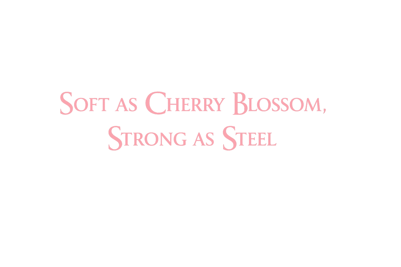 Neon pink sign with the quote "Soft as Cherry Blossom, Strong as Steel" on a gray background.