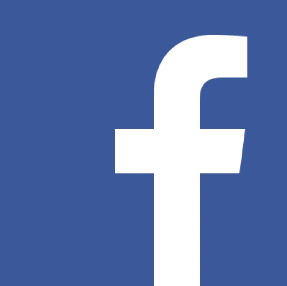 Facebook logo with white 'f' on blue background.