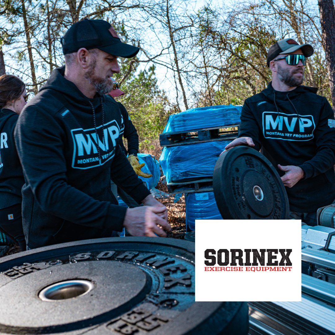 American-made strength equipment. Sorinex backs the physical rebuild that's part of every MVP veteran's trip.