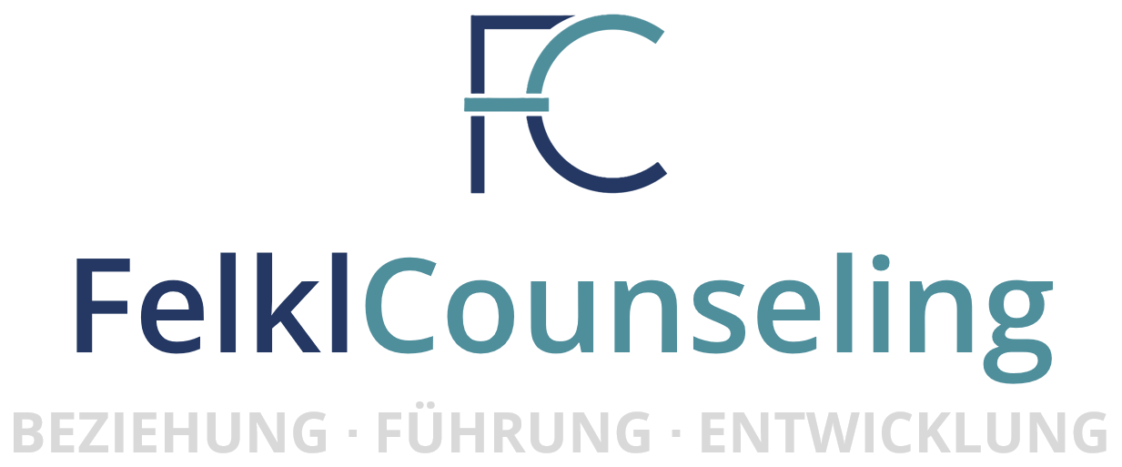 Logo von FelklCounseling mit den Worten Beziehung, Führung, Entwicklung