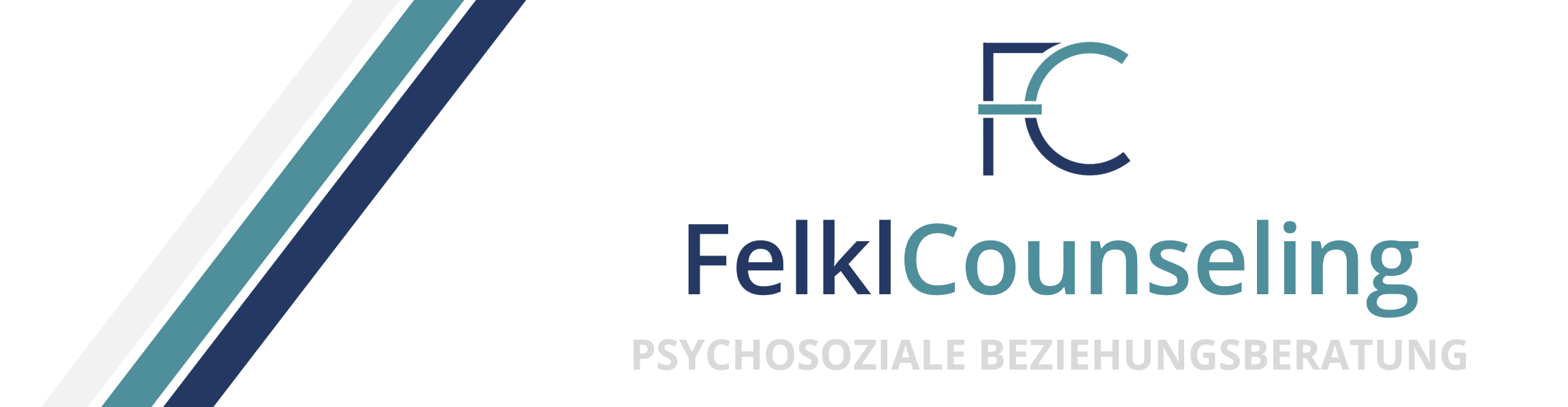 Logo von FelkCounseling mit einem Icon und dem Text "FelkCounseling" und "Psychosoziale Beziehungsberatung" darunter.