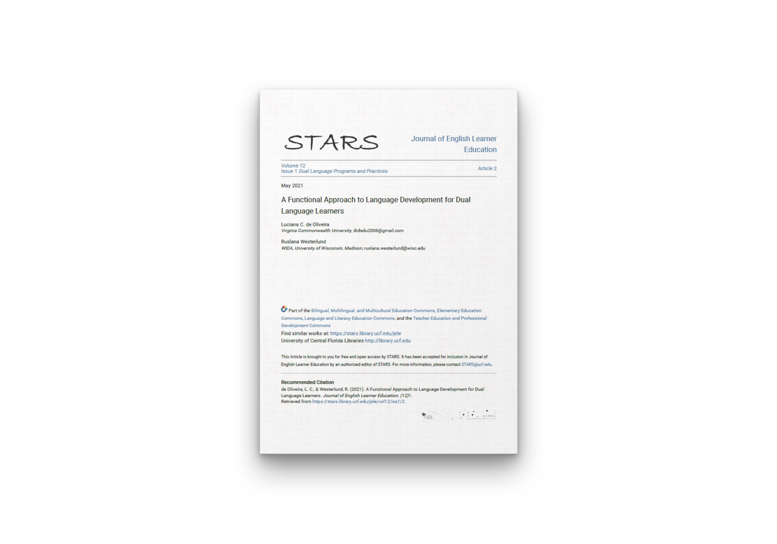 Photo of page 1 of the Dual Language Learners paper