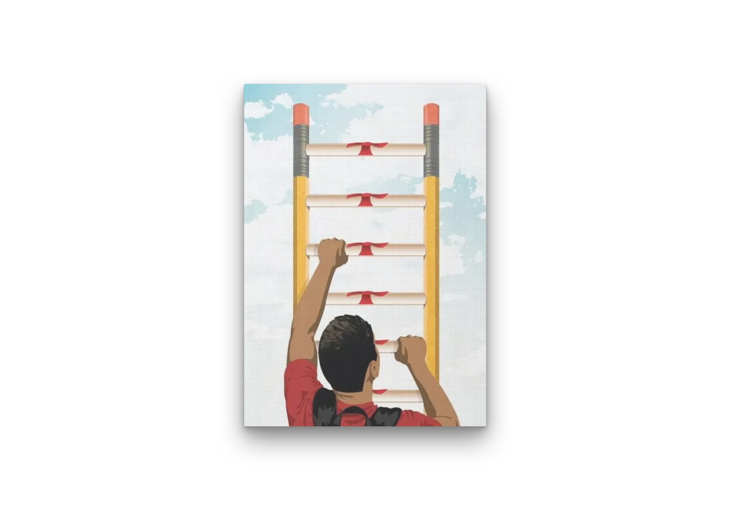 Illustration of an older student wearing a backpack climbing a ladder