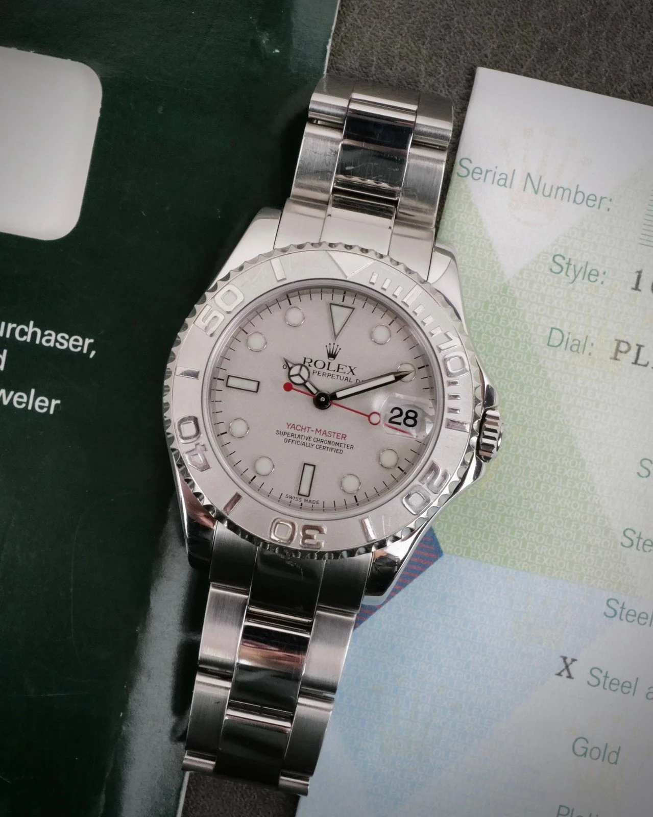 Rolex Yacht-Master 168622 — Platinum Bezel, 35mm Steel