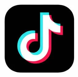 TikTok app icon with a black background and a stylized musical note in cyan, magenta, and white.