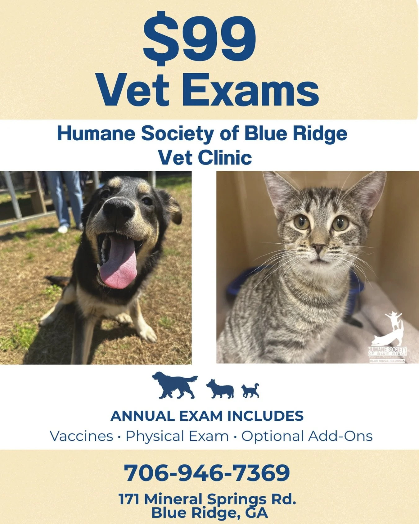 $99 Vet Exams!
Register on our website!
Direct link in our bio!