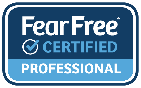 Fear Free Certified Professional logo with dark blue background and white and light blue text.