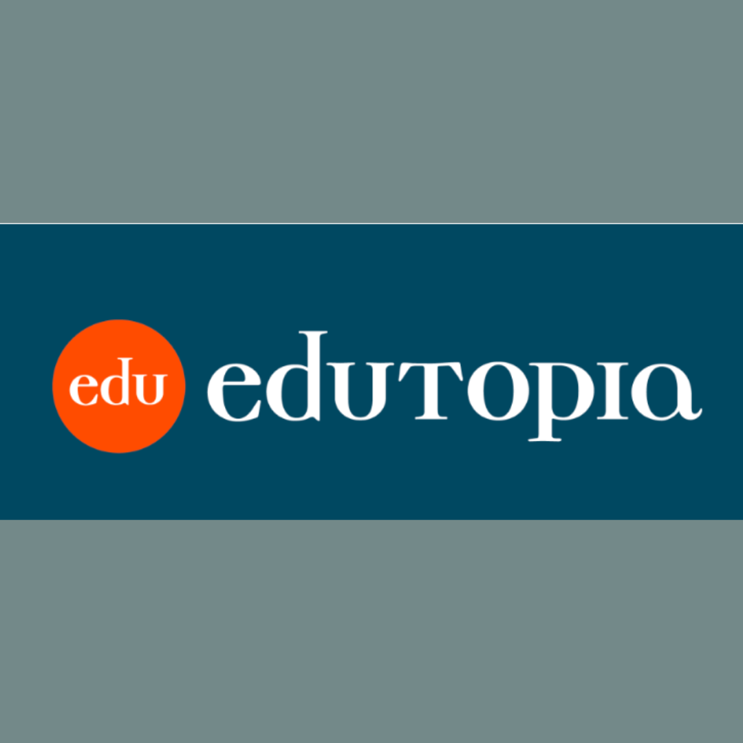 Logo of Edutopia with a red circle containing 'edu' and the word 'edutopia' in white text on a dark blue background.