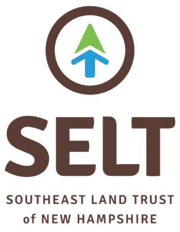 Logo for Southeast Land Trust of New Hampshire with an upward arrow within a circle above the acronym 'SELT' and the full name below.