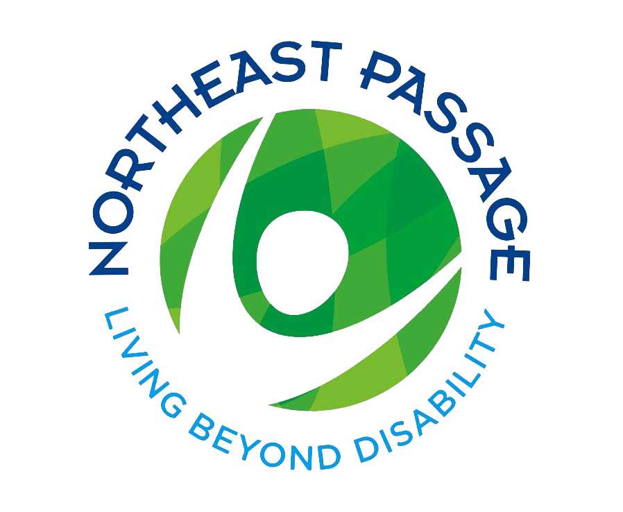 Logo with a green and white stylized globe and the text "NORTHEAST PASSAGE" and "LIVING BEYOND DISABILITY" around it.