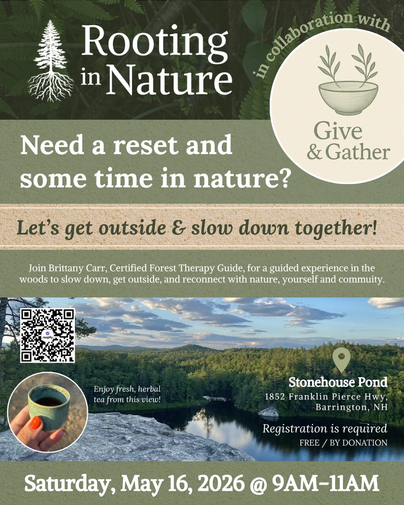 Need a reset and some time in nature? Let&rsquo;s get outside and slow down&hellip; together.

📅 Saturday, May 16
⏰ 9:00&ndash;11:00 AM
📍 Stonehouse Pond | Barrington, NH

Many of you have been asking for ways to slow down outdoors, space to walk, 