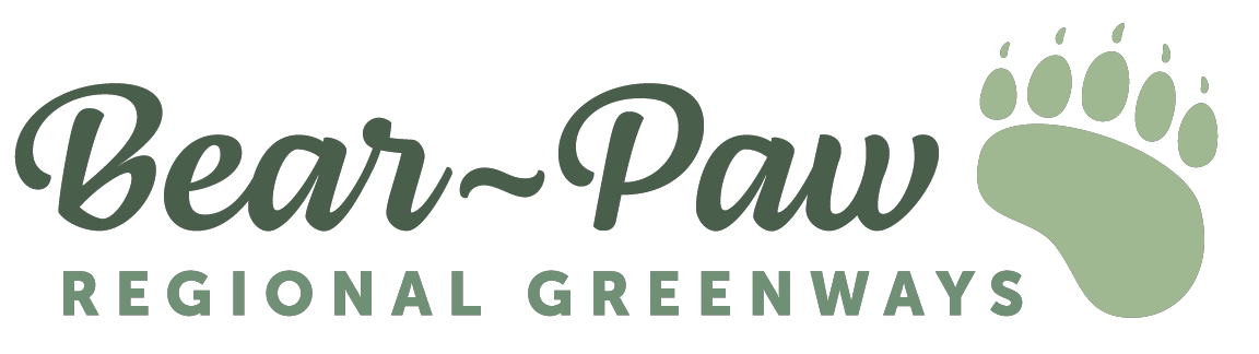Logo with text 'Bear-Paw' and a bear paw print graphic, followed by 'Regional Greenways'