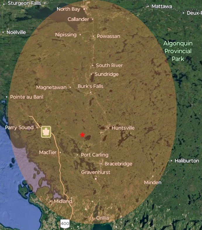 Muskoka Grill & Gather Co. 's service area.  Proudly serving: Districts of Muskoka, Parry Sound, North Bay, Simcoe County, and Haliburton County.