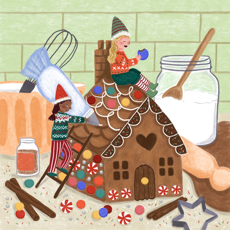 Gingerbread House Gnome Christmas Card Ilustration Emma Carpenter low res.jpg