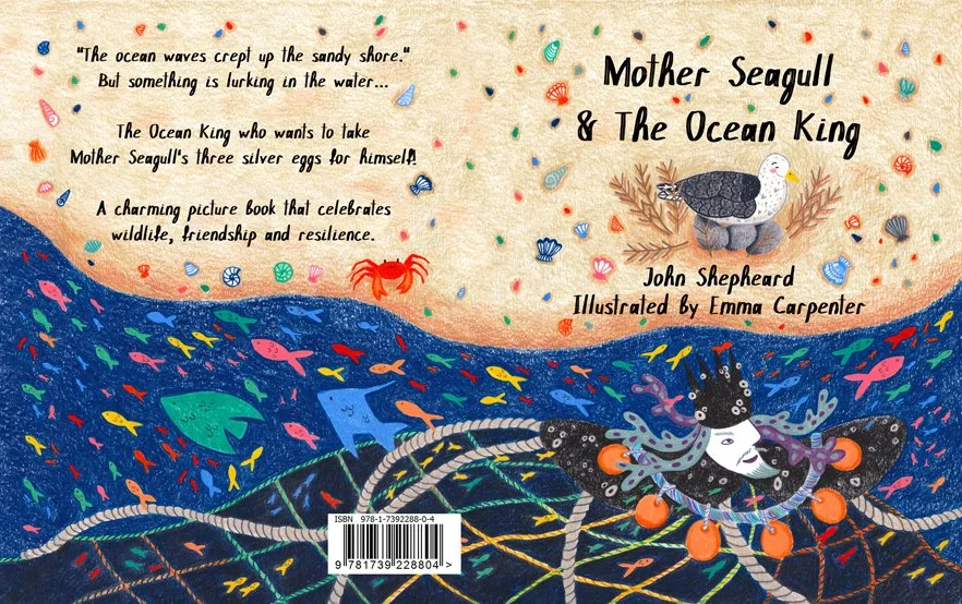 Book cover design for the picture book Mother Seagull & The Ocean King