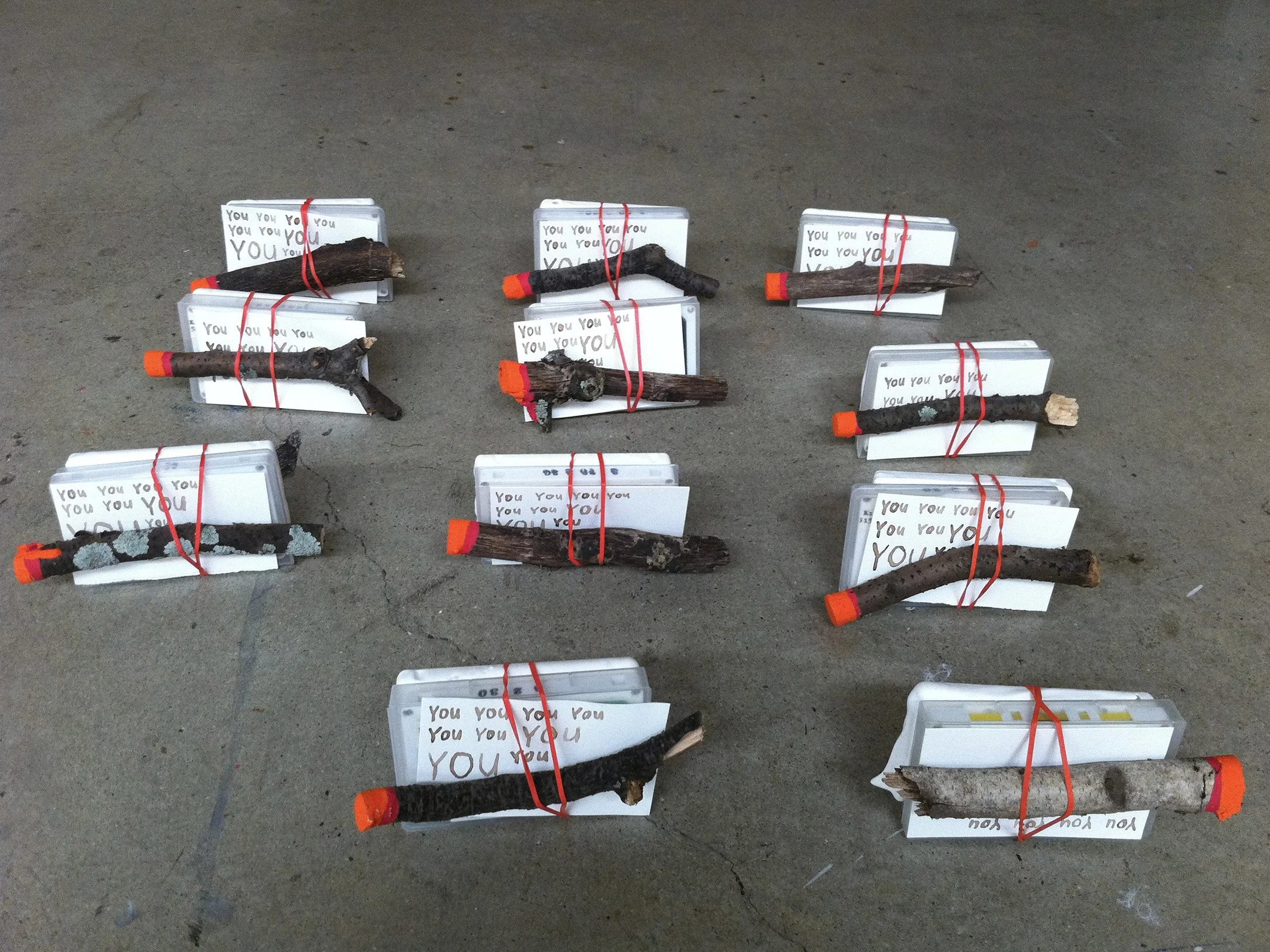 You, You, You, You, You
Plaster dipped cassette tape, painted stick, mix-tape
2014
