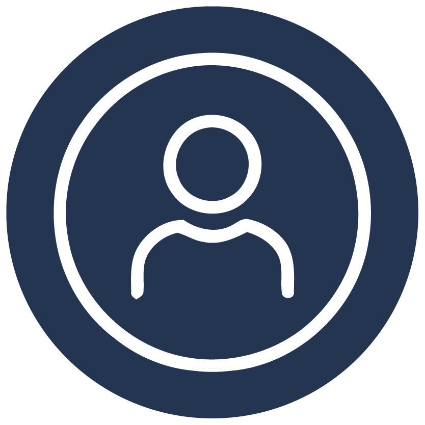 Icon of a person's outline inside a dark blue circle