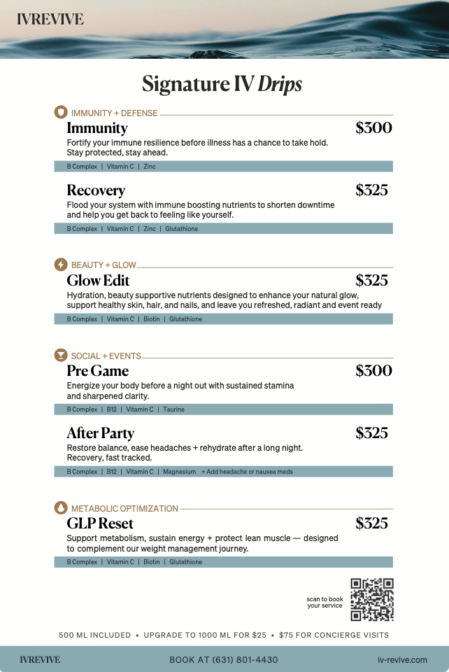 IVREVIVE Hamptons Menu 2026