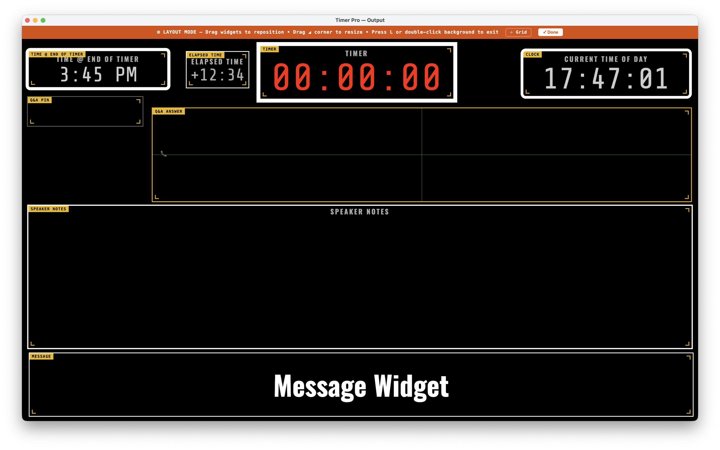 Timer Pro Sample Output Screen