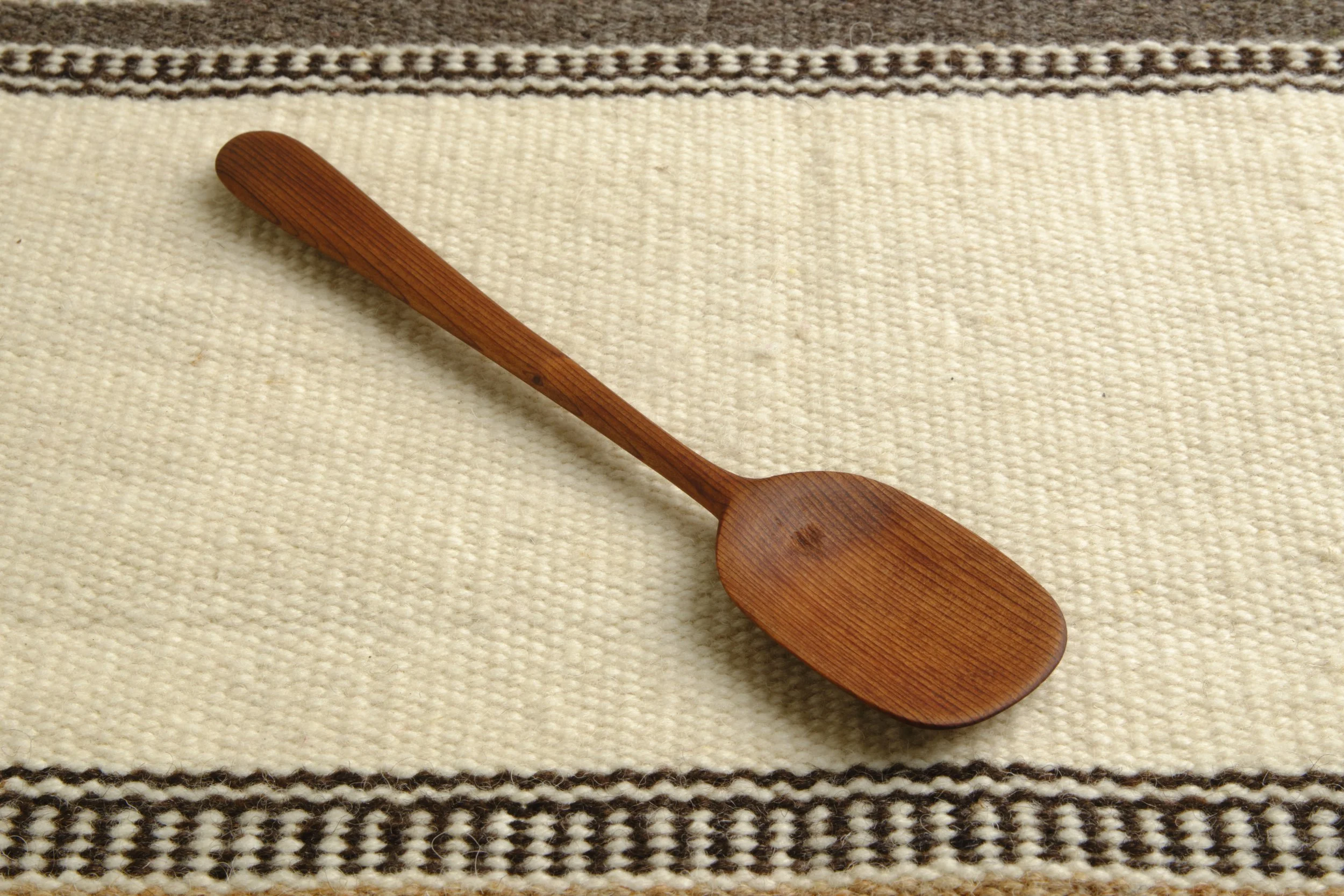 Hand-carved wooden shallow spoon - Redwood