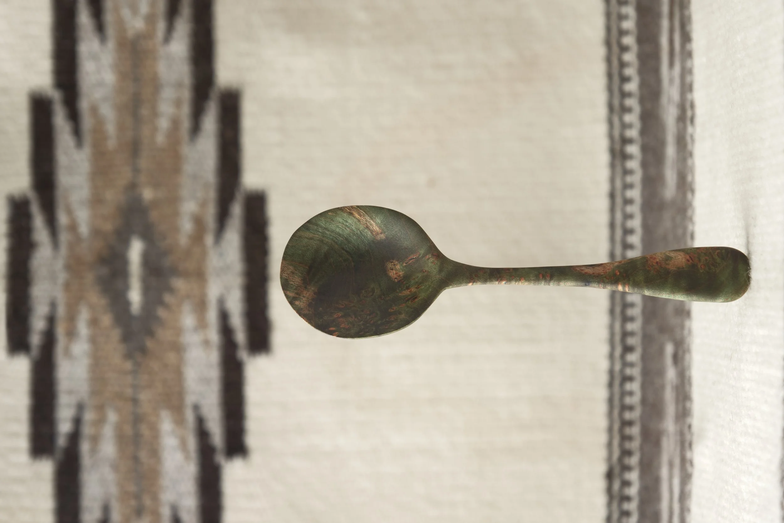 Hand-carved wooden spoon  - green plastic and wood composite