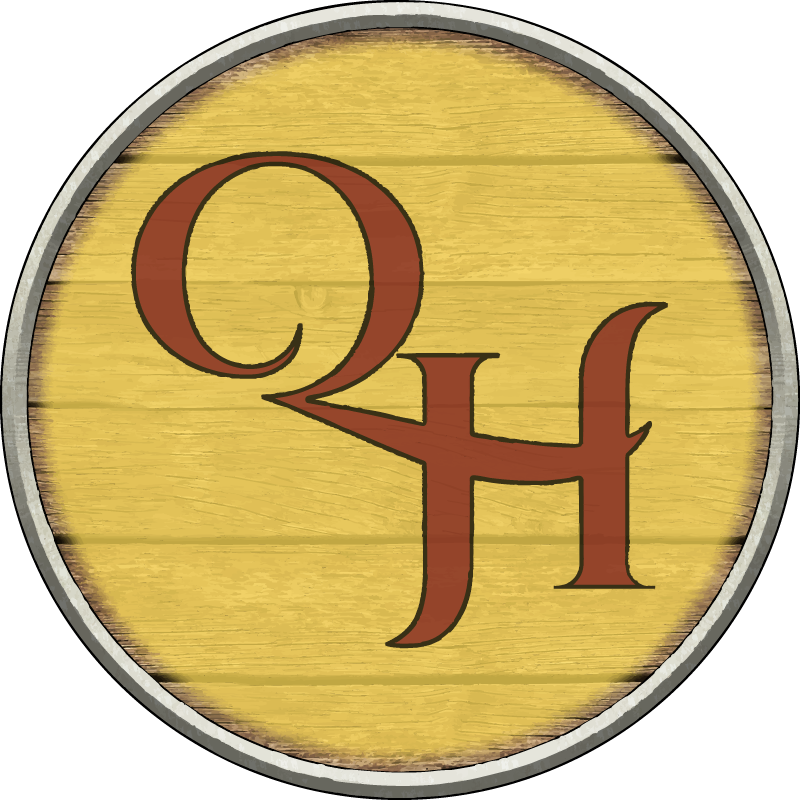 Triangle Quest House shield crest emblem with QH initials