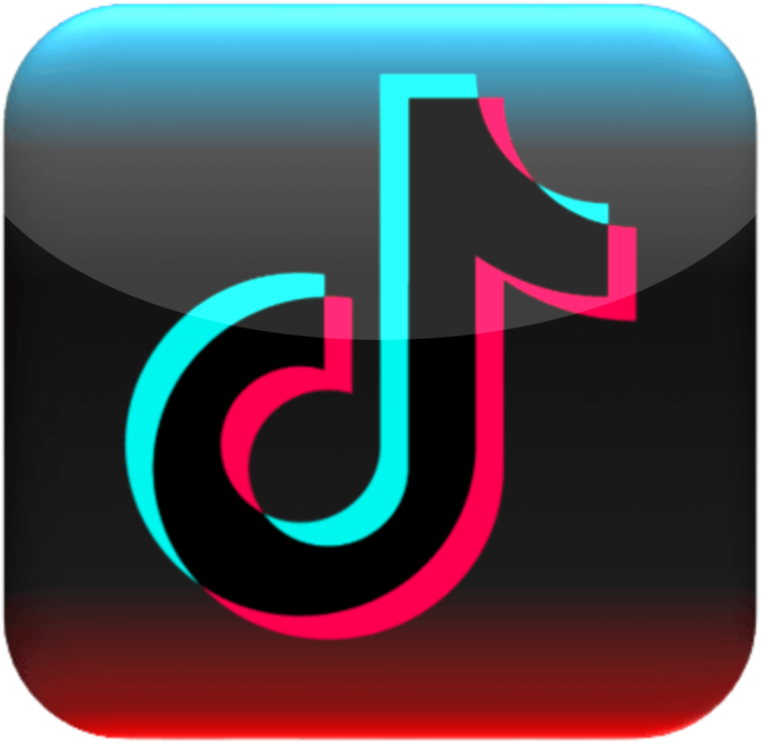 TikTok logo with black background, featuring the signature blue, pink, and white design.