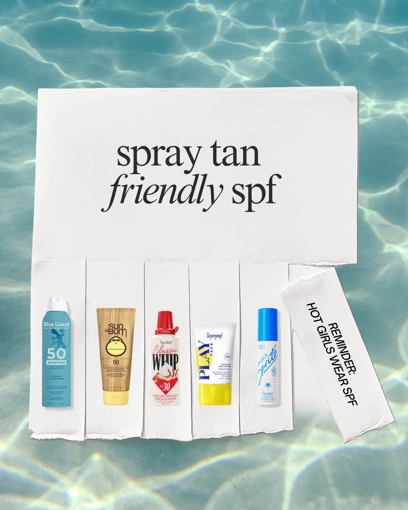 Not all SPF is created equal when it comes to your spray tan. 

The best spray tan&ndash;friendly sunscreens are oil-free, hydrating, and designed to protect your skin without breaking down your color. 

While some mineral formulas can be a great opt