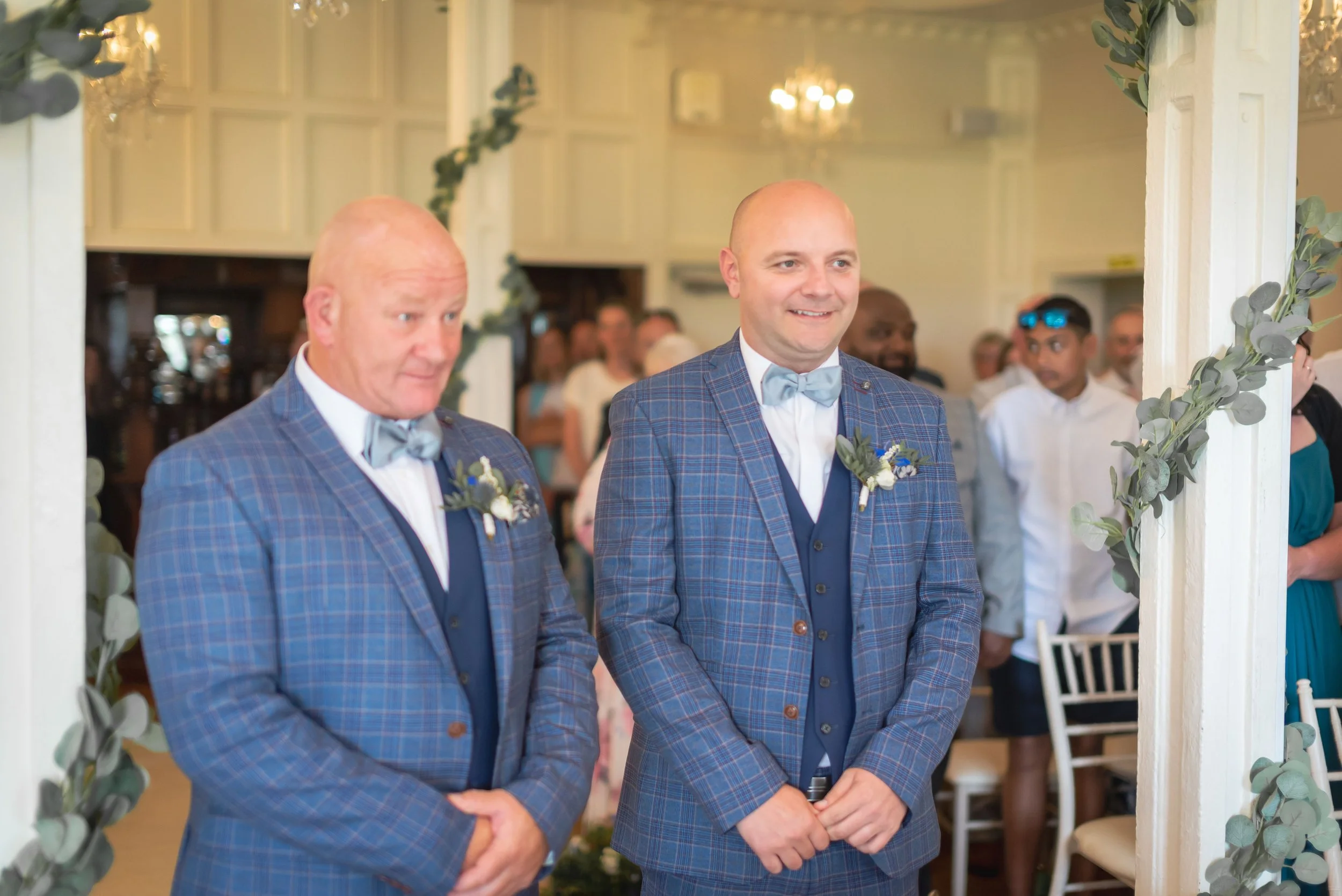 LGBTQIA wedding at Berwick Lodge.  2 grooms dressed smart in blue suits