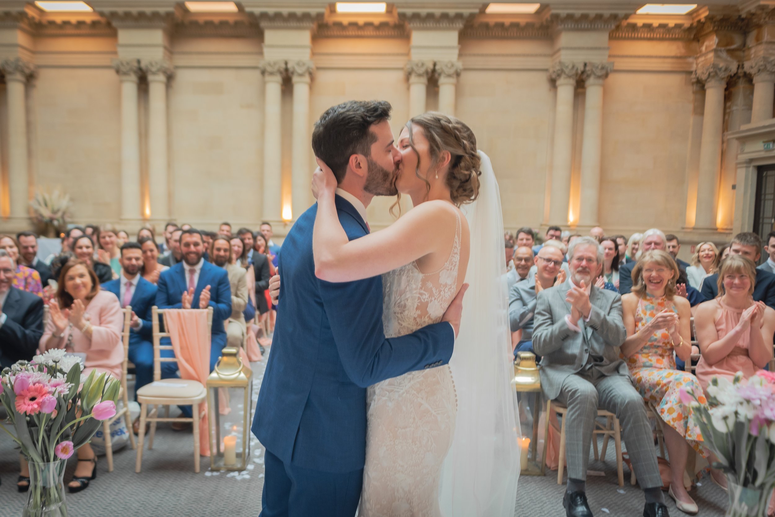 Bride and Groom kissing after officially tying the knot