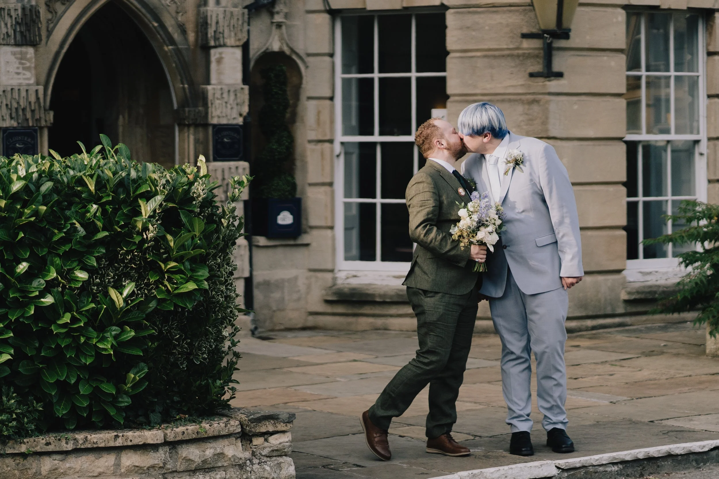 Same sex couple after their wedding at Arnos Manor Hotel in Bristol taken by Bristol Wedding Photographer