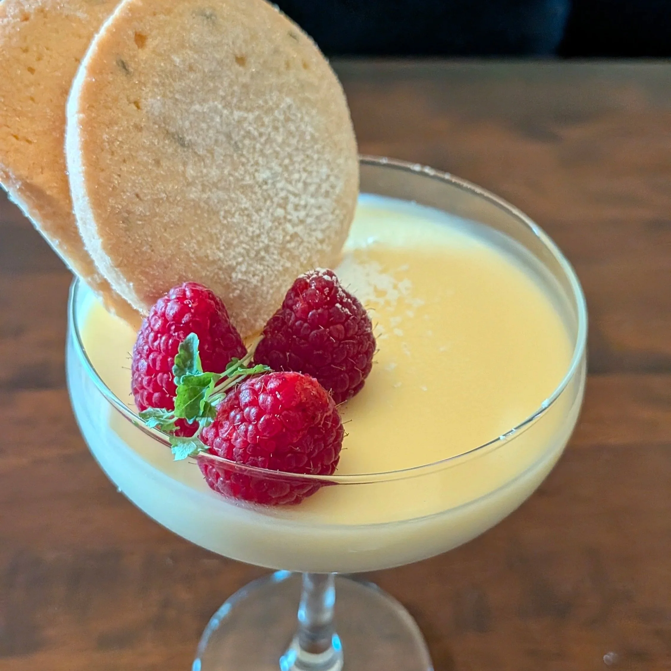 lemon posset desert served at Coombe Lodge in Bristol