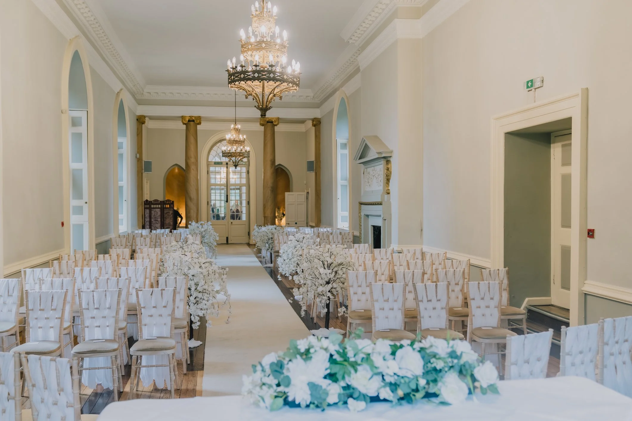 Clearwell Castle Ceremony room ready for Alex and Scott