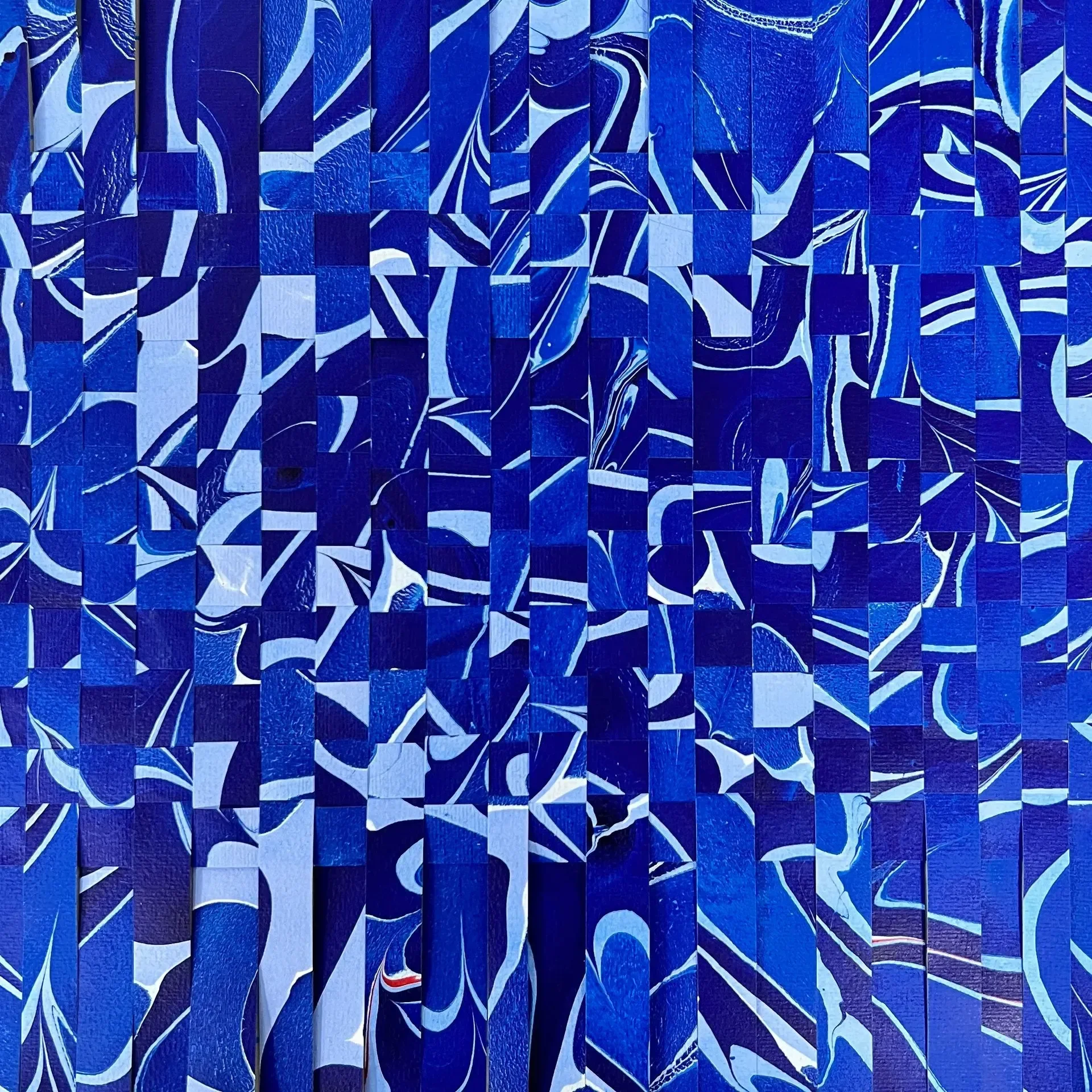 "All Mixed Up in Blue" – Woven handmade marbled paper (12 x 16 in.)