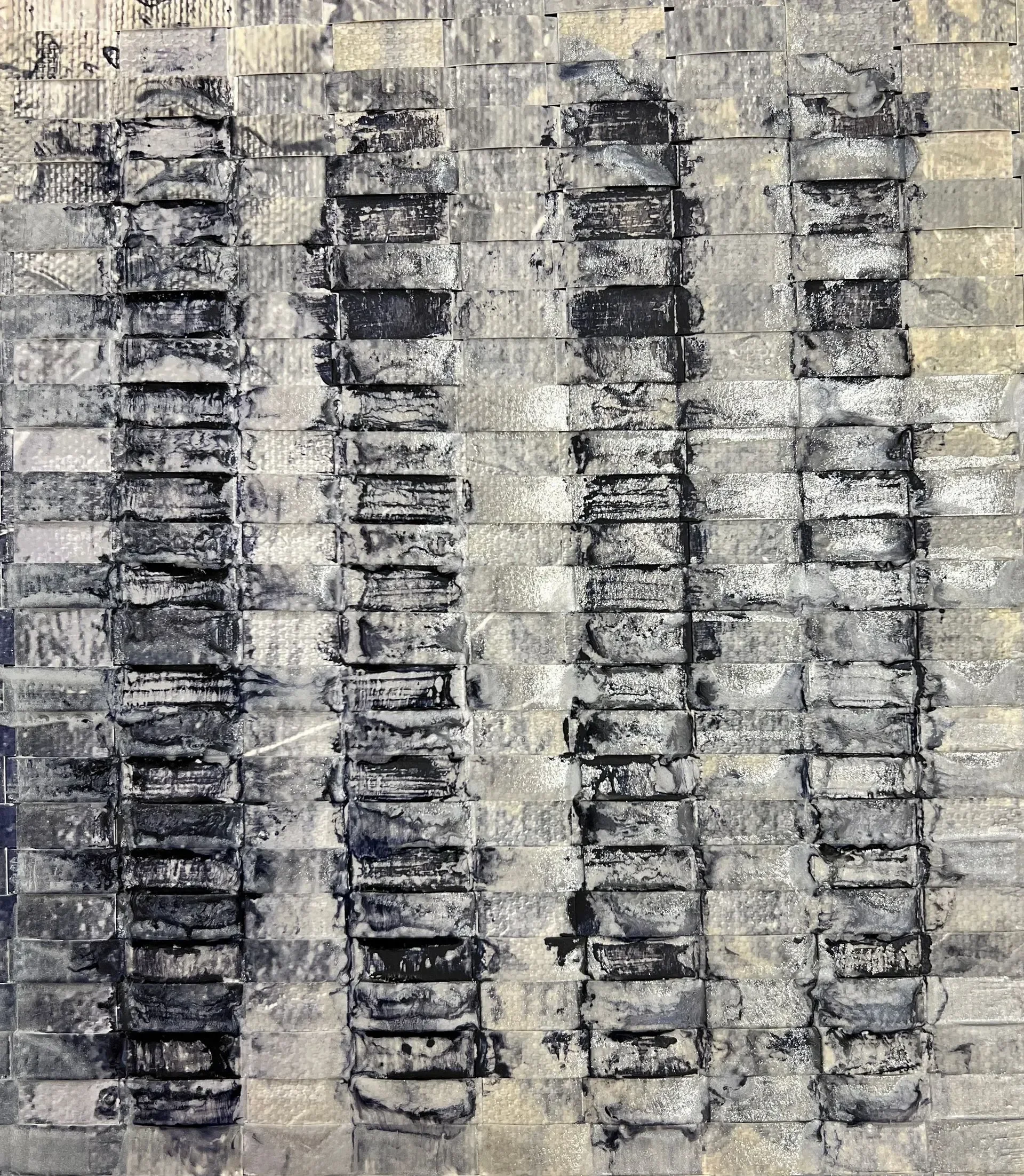 "Four" – Woven German etching paper with encaustic technique. Framed (15 x 16.5 in.)