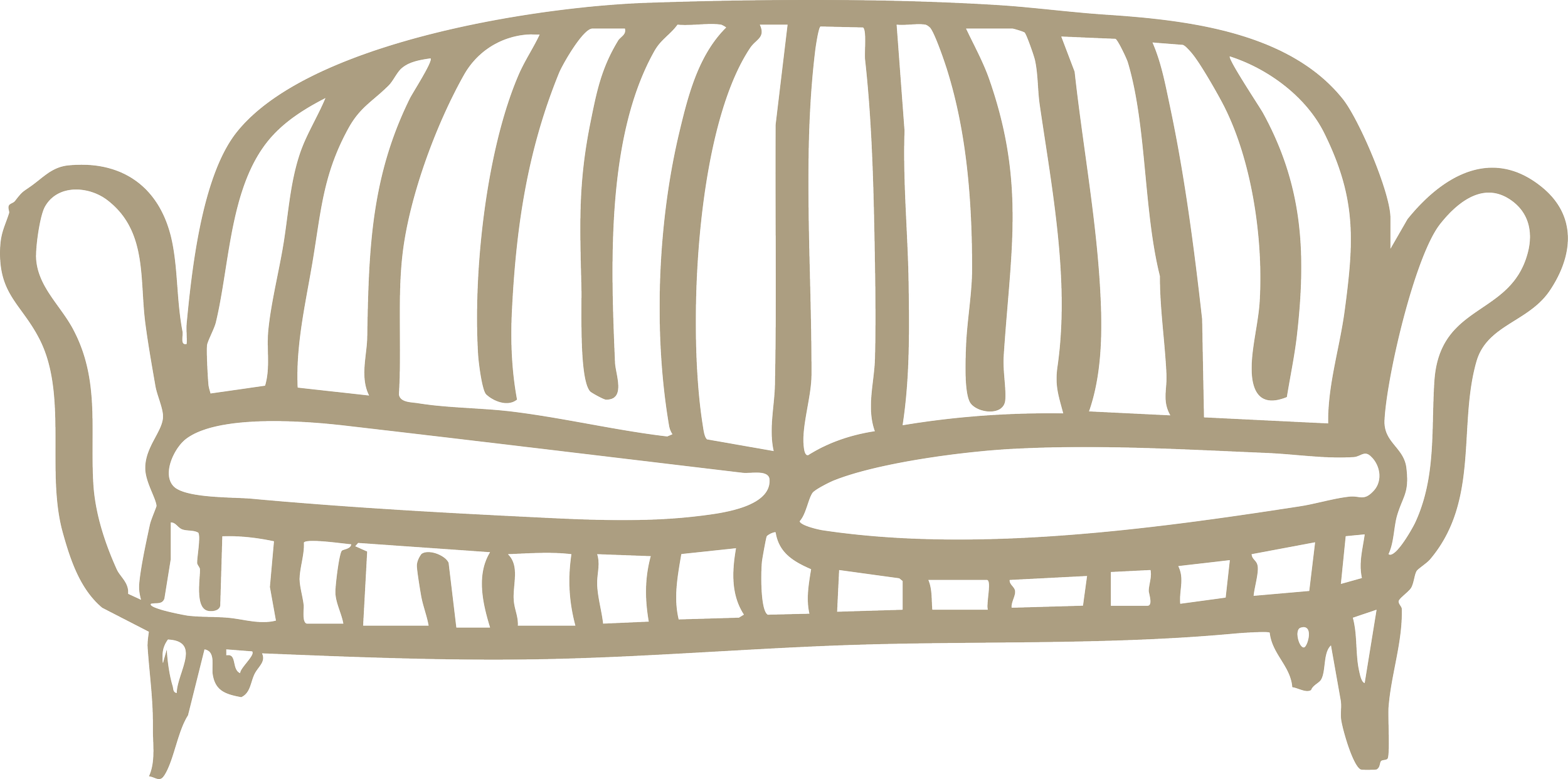 Line drawing of a vintage-style sofa with curved armrests and four legs.