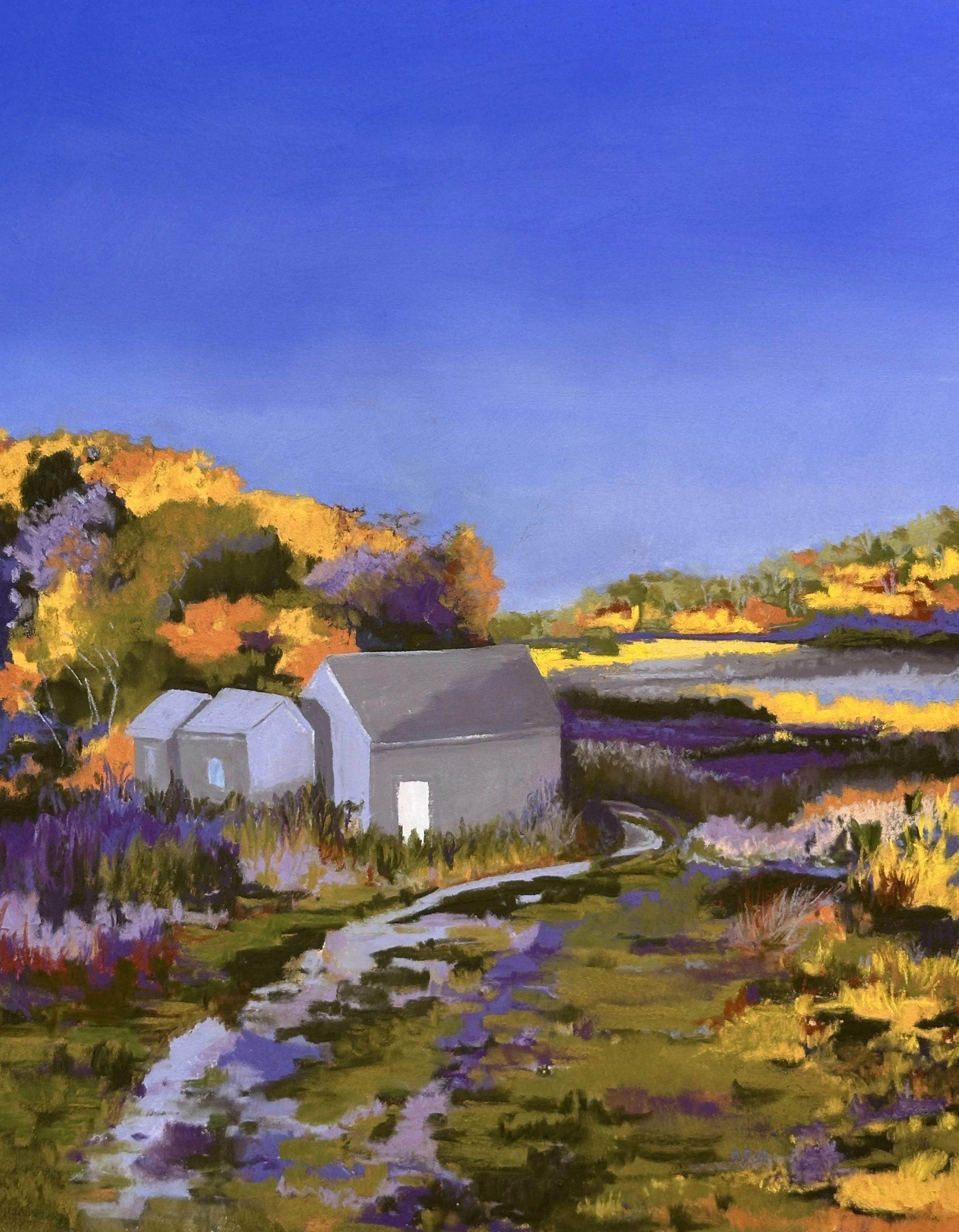 Near and Far Sunshine at Windswept Cranberry Bog, 14" x 11"