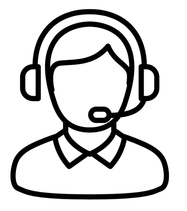 Outline drawing of a person wearing a headset with a microphone, representing a customer service or call center agent