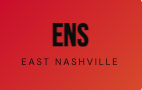 Red background with black text saying 'ENS' and smaller text below reading 'East Nashville'.