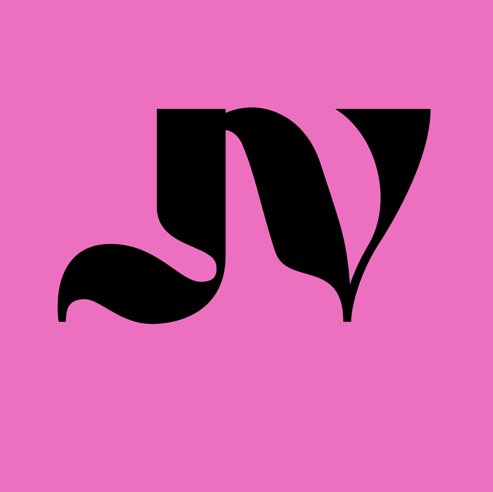 Black abstract shape resembling an eye or face on pink background