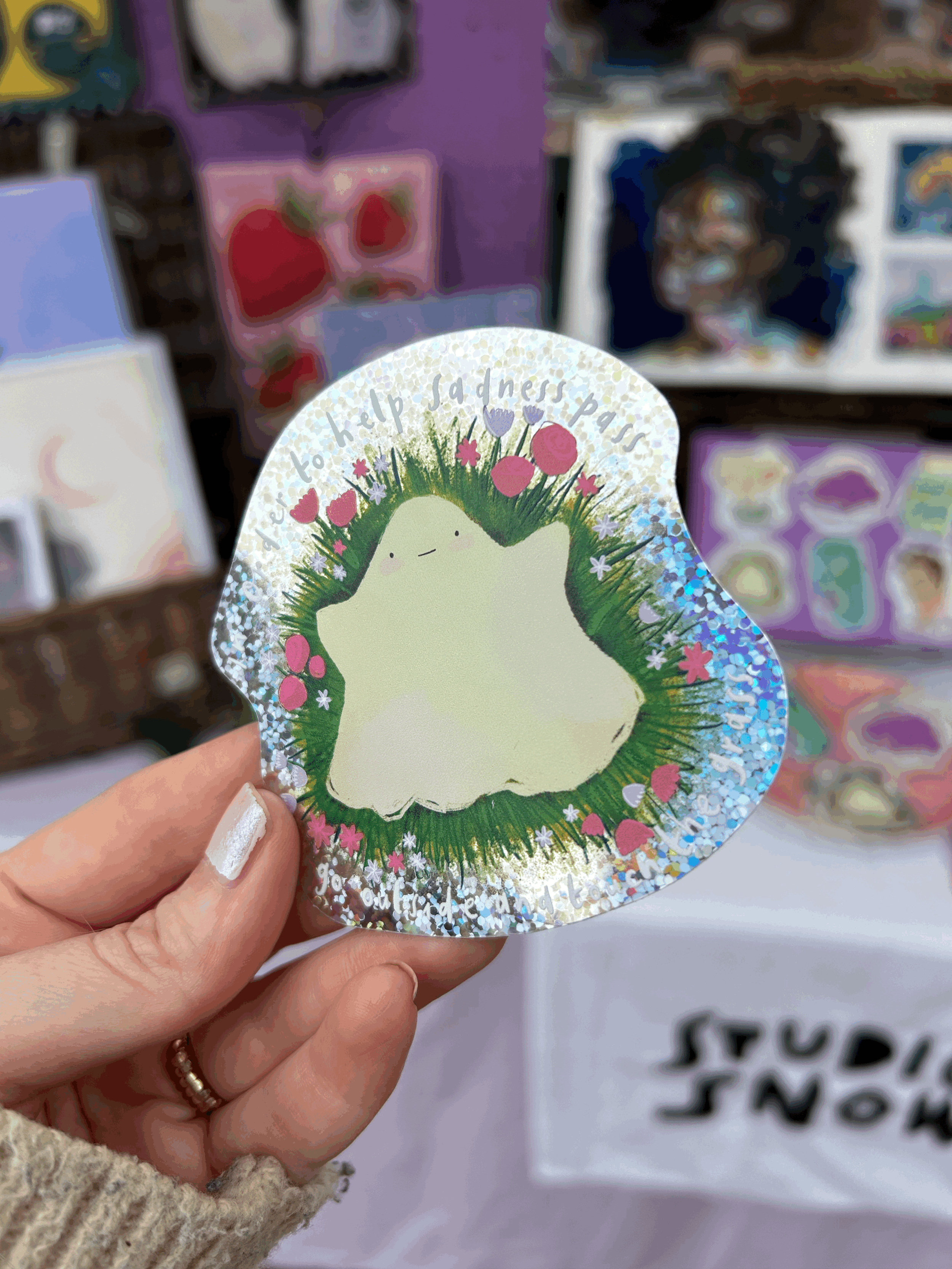 Touch Grass Ghost | Holo Sticker